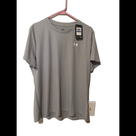 Under Armour Women's Mod Gray/White UA Tech Rib Short Sleeve (1389852-011) XL - Picture 1 of 3